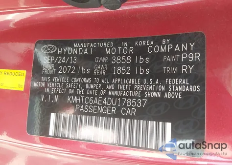 2013 Hyundai Veloster Turbo W/Black z USA, uszkodzony, nr VIN KMHTC6AE4DU178537